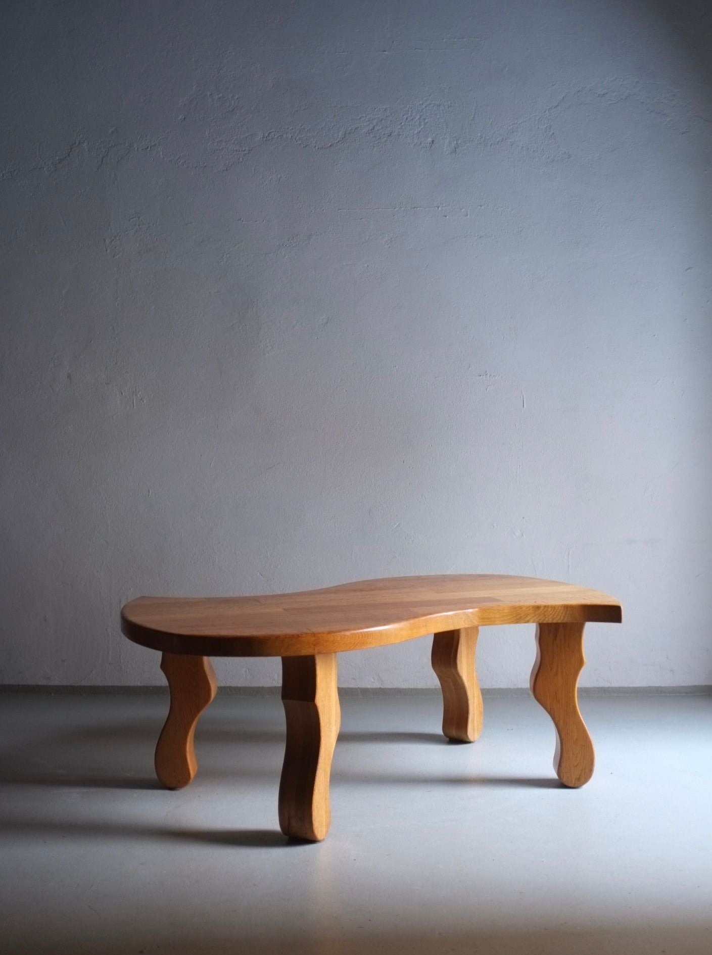 Vintage 1970s oak coffee table with striking brutalist design