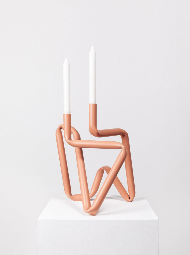Bucati Candle Holder (Red) designed with intricate floral patterns and metallic finish