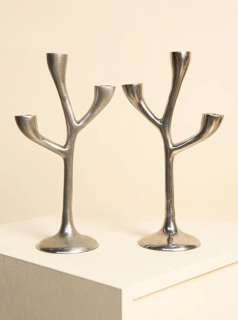 Italian Arbre Candleholders in Cast Aluminum from the 80's, set of 2, intricately designed with a classic Italian touch 