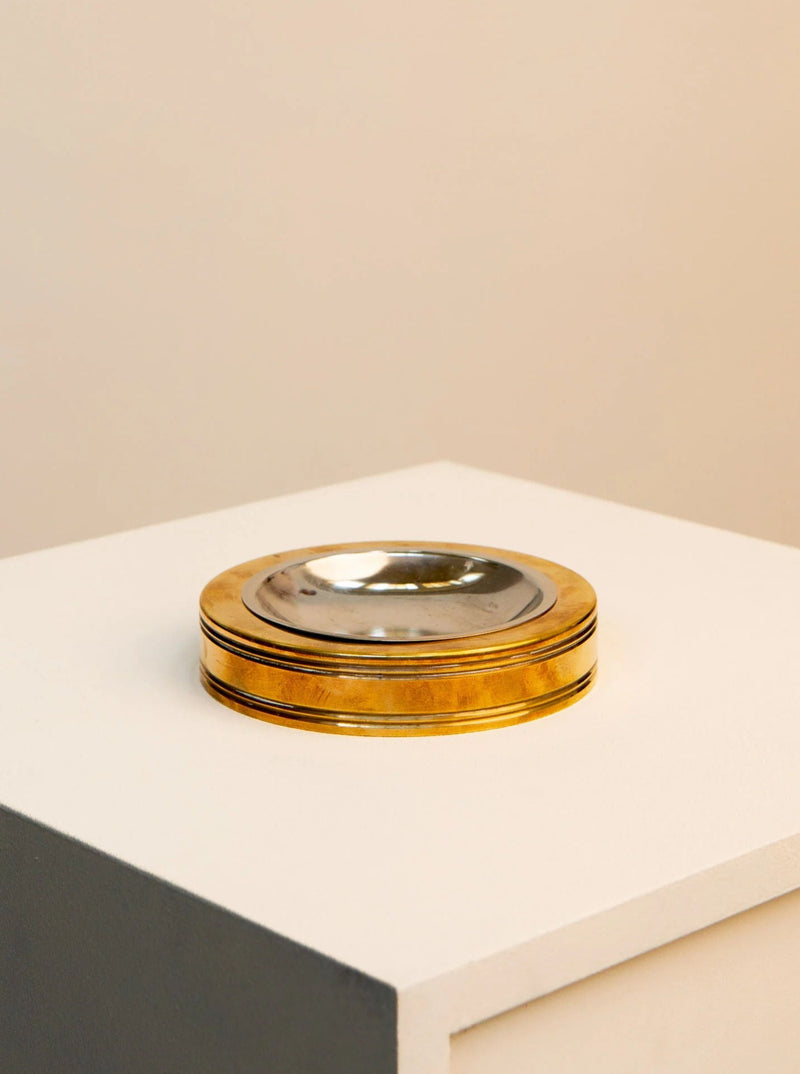 Circular silver-plated metal and 60's brass vide poche for home decor