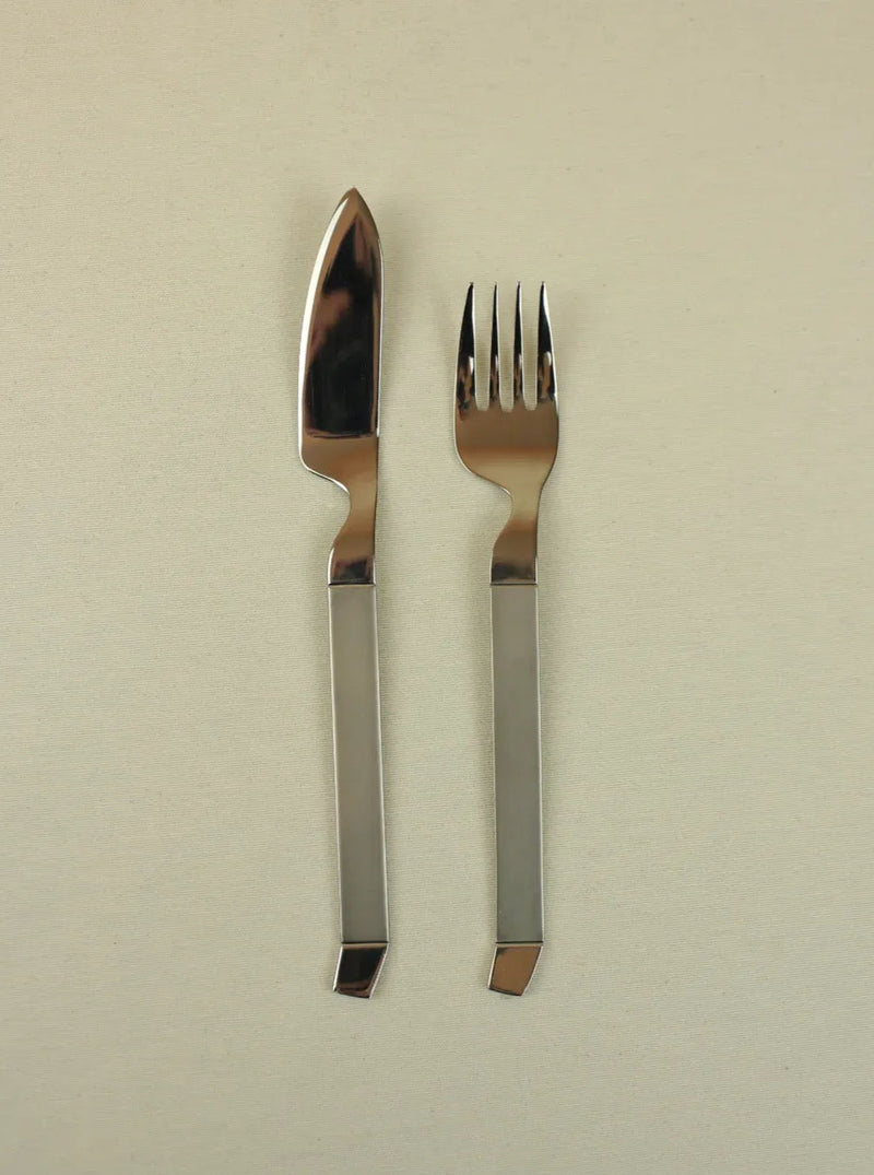 Elegant modernist fish cutlery set with mirror-finish and angular lines