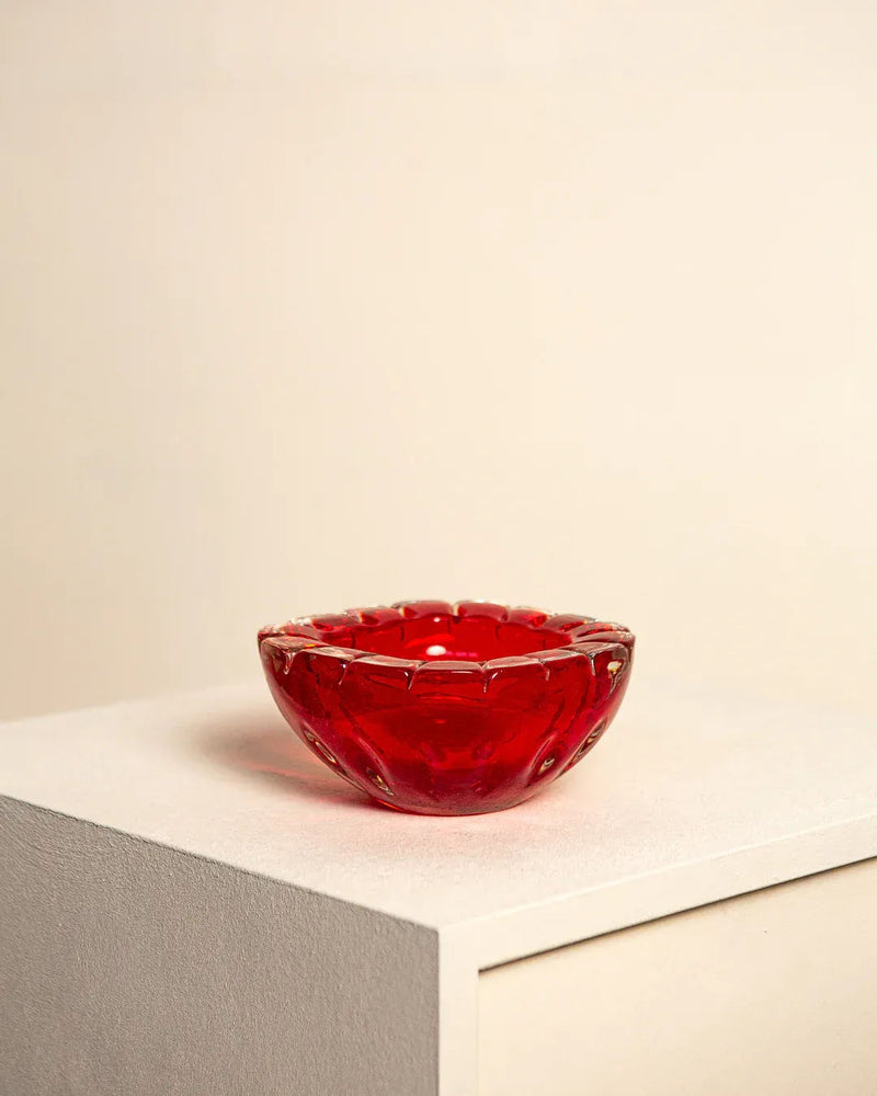 Handcrafted glass wall organizer in vibrant red color from the 60's