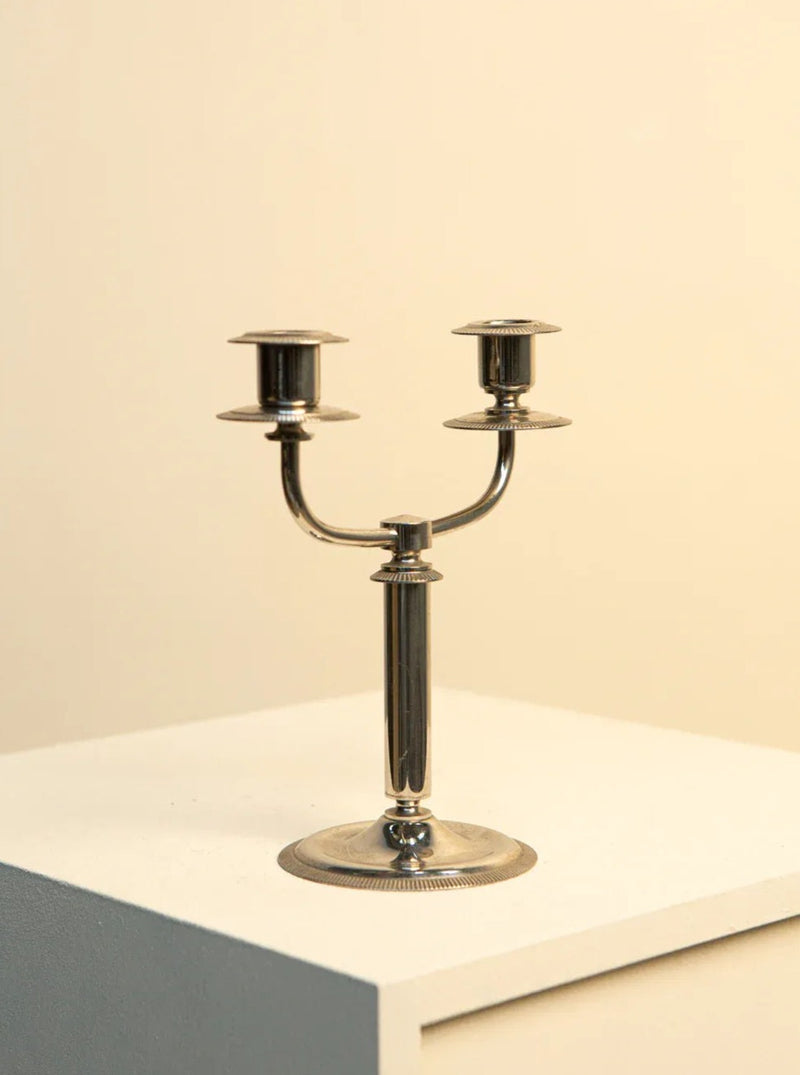 Vintage Italian Duo Silver-Plated Candleholder 60's, showcasing elegant craftsmanship and timeless design