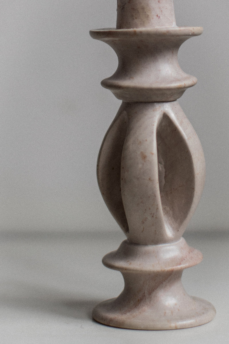 Elegant Soapstone Candleholder with Intricate Carvings and Smooth Texture