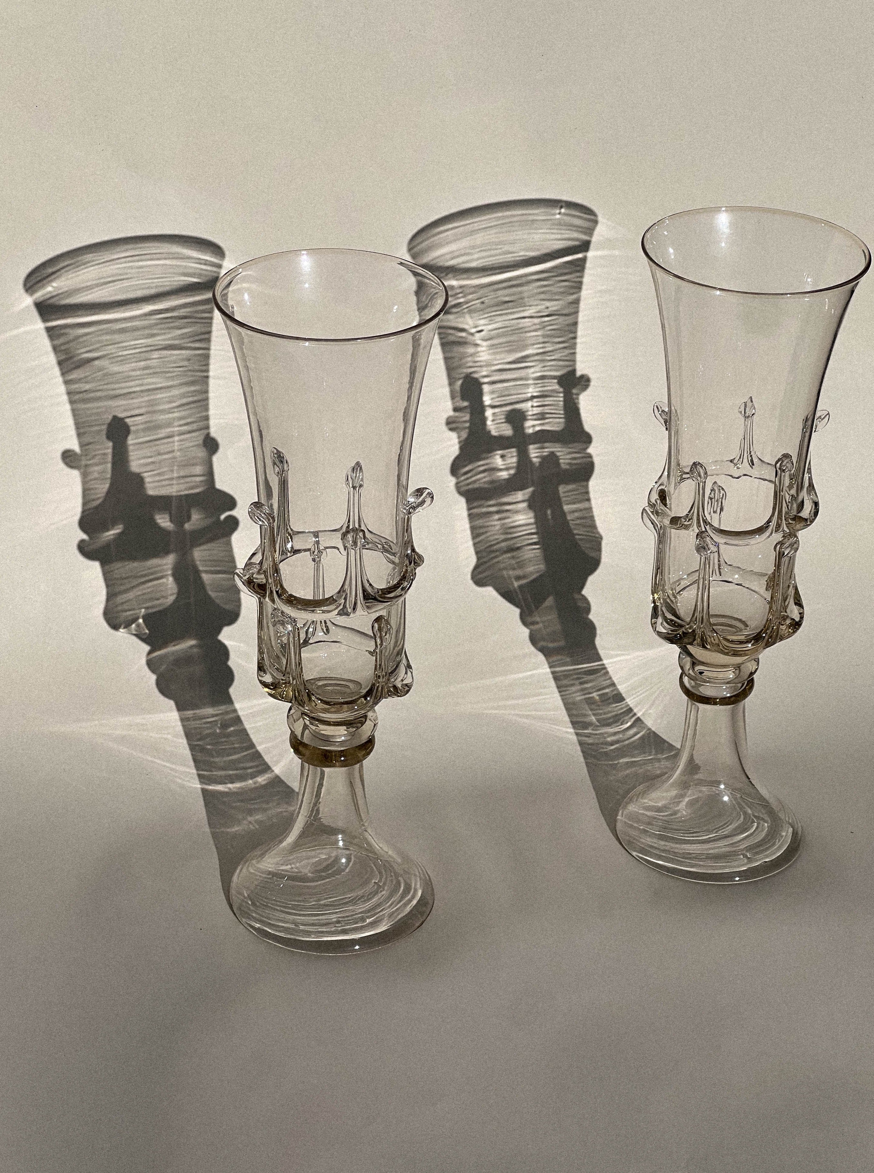 Pair of Mouthblown Champagne Flute - Claws