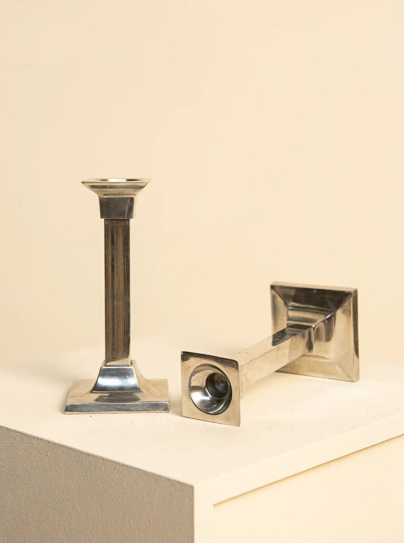 Tall and elegant mid-century modern candle holders in gold and brown