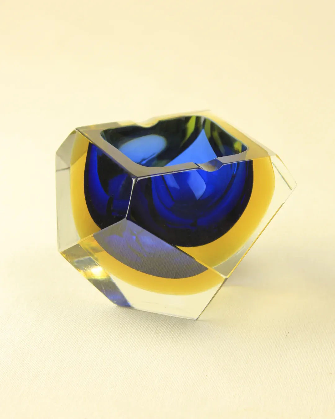 Faceted Murano Glass Crystal ashtray Bowl 2024 by Flavio Poli for Seguso - yellow/topaz