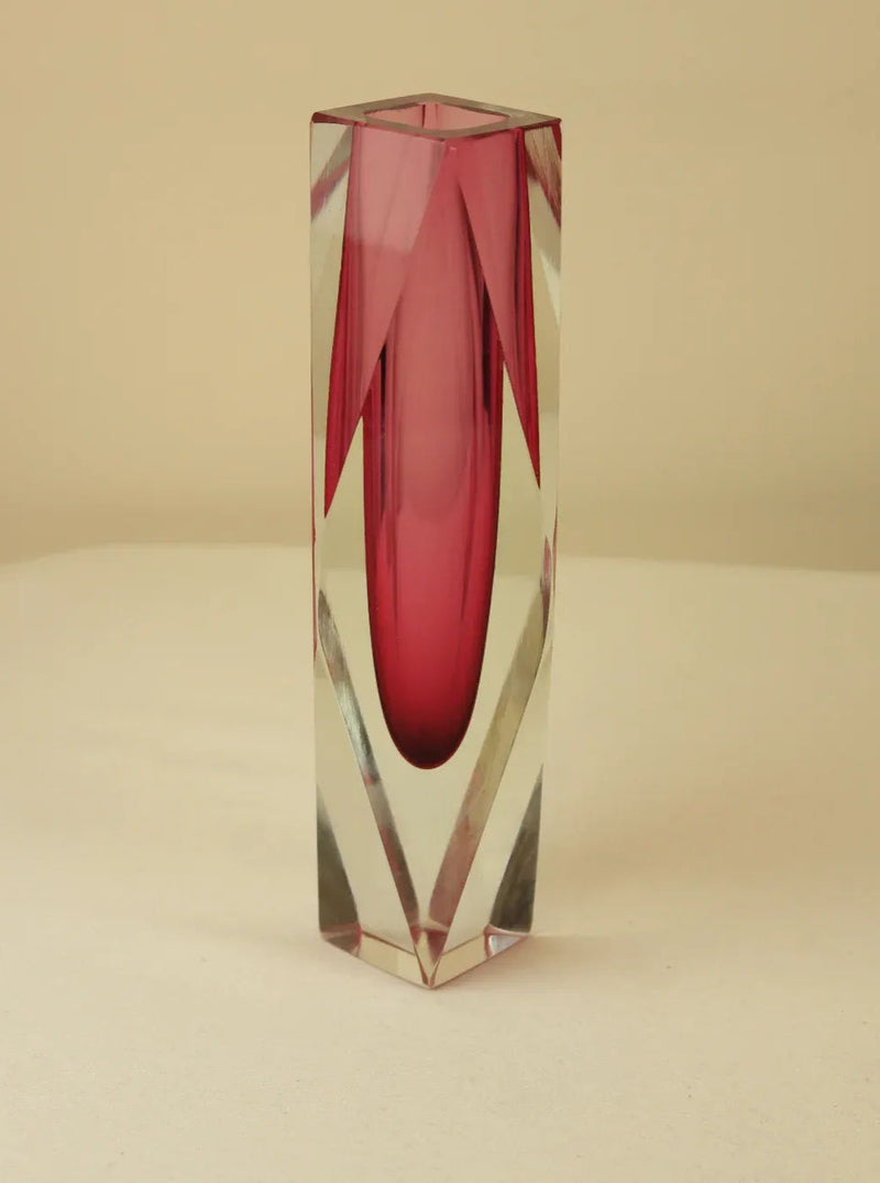  Elegant Murano glass vase designed by Alessandro Mandruzzato, featuring stunning red and orange tones 