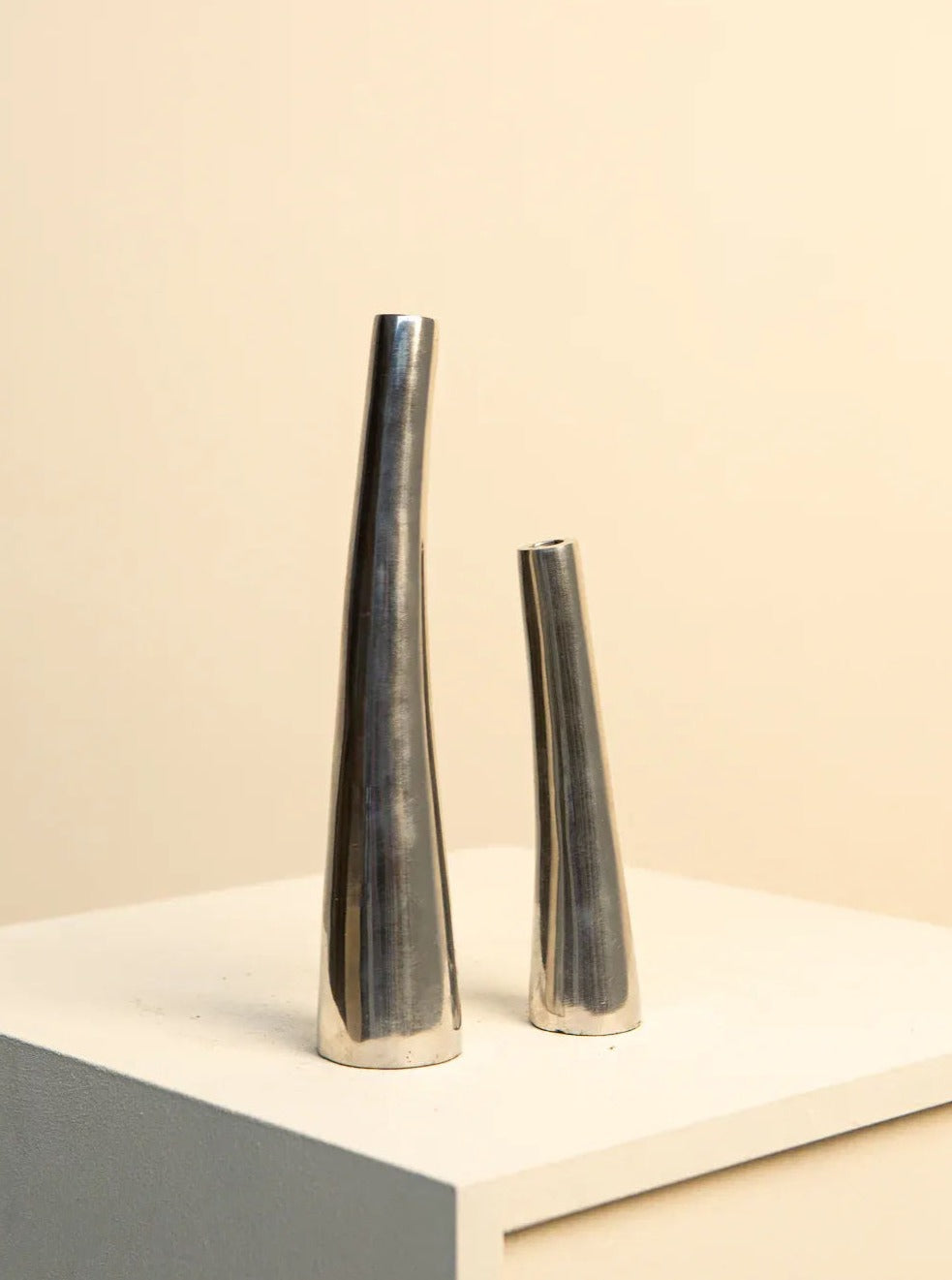 Pair of 80's Metal Soliflore Vases