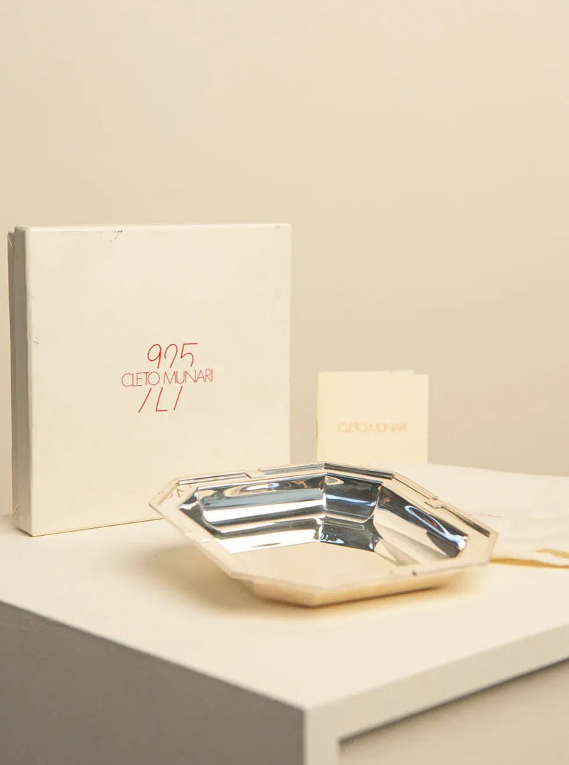  Elegant 925 Silver Serving Tray with Intricate Pattern by Cleto Munari 