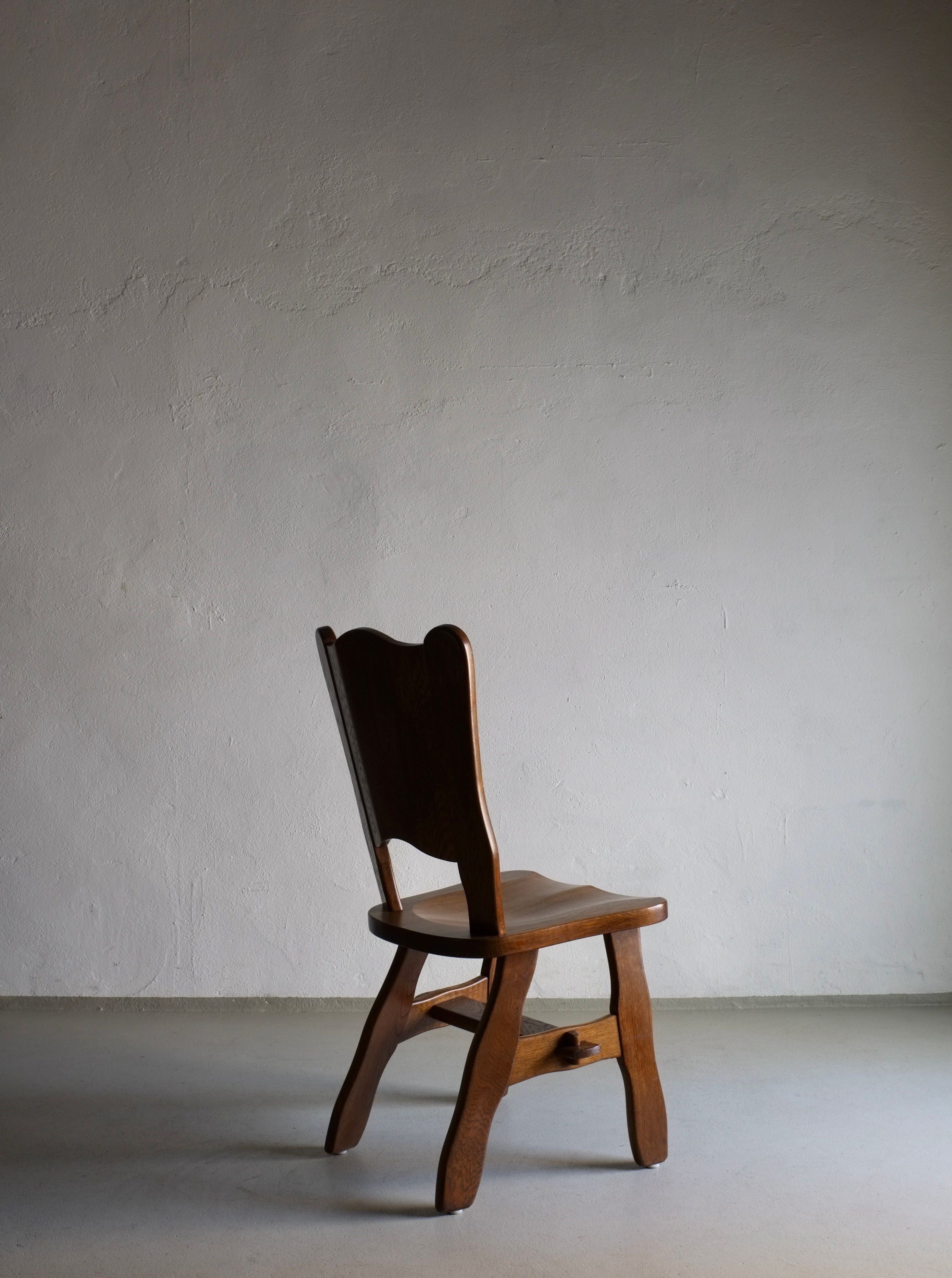 Set of two 1970s Brutalist oak chairs with unique design