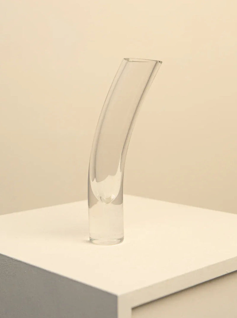 A beautiful 80's vintage curved crystal vase with intricate design
