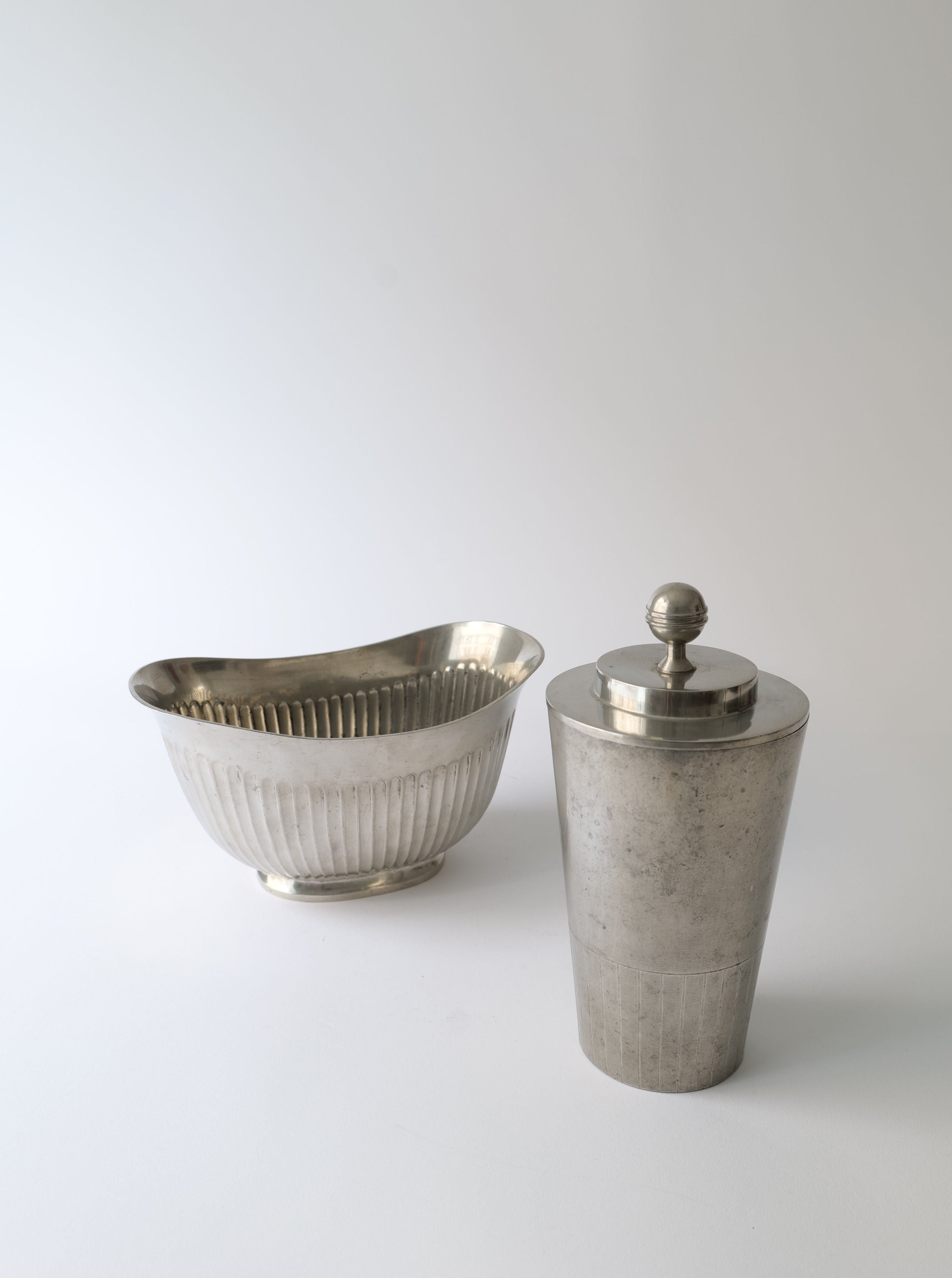 Handcrafted pewter jar designed by Svenskt Tenn, a timeless Swedish home decor piece