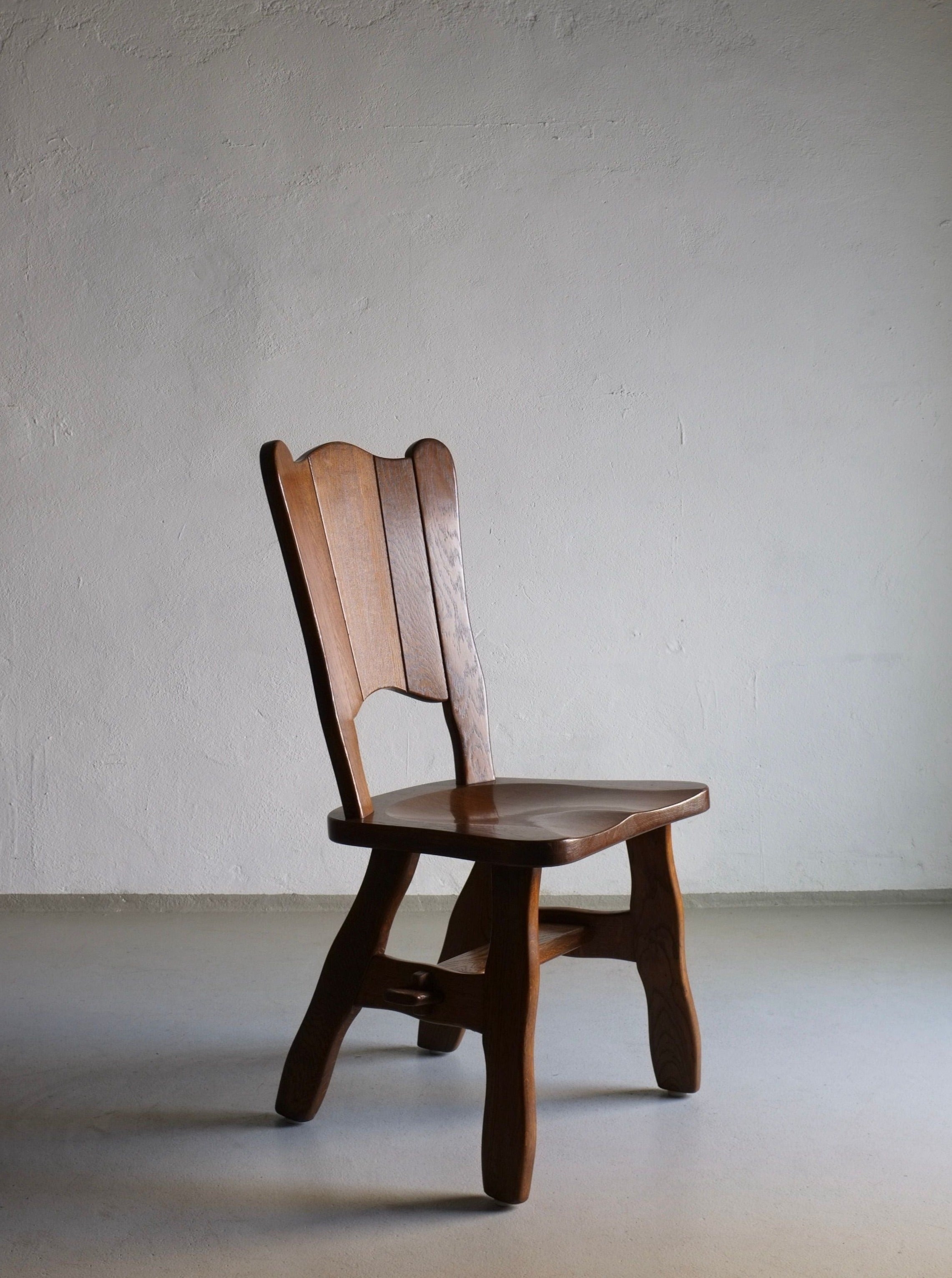 2 Brutalist Solid Oak Chair 1970s