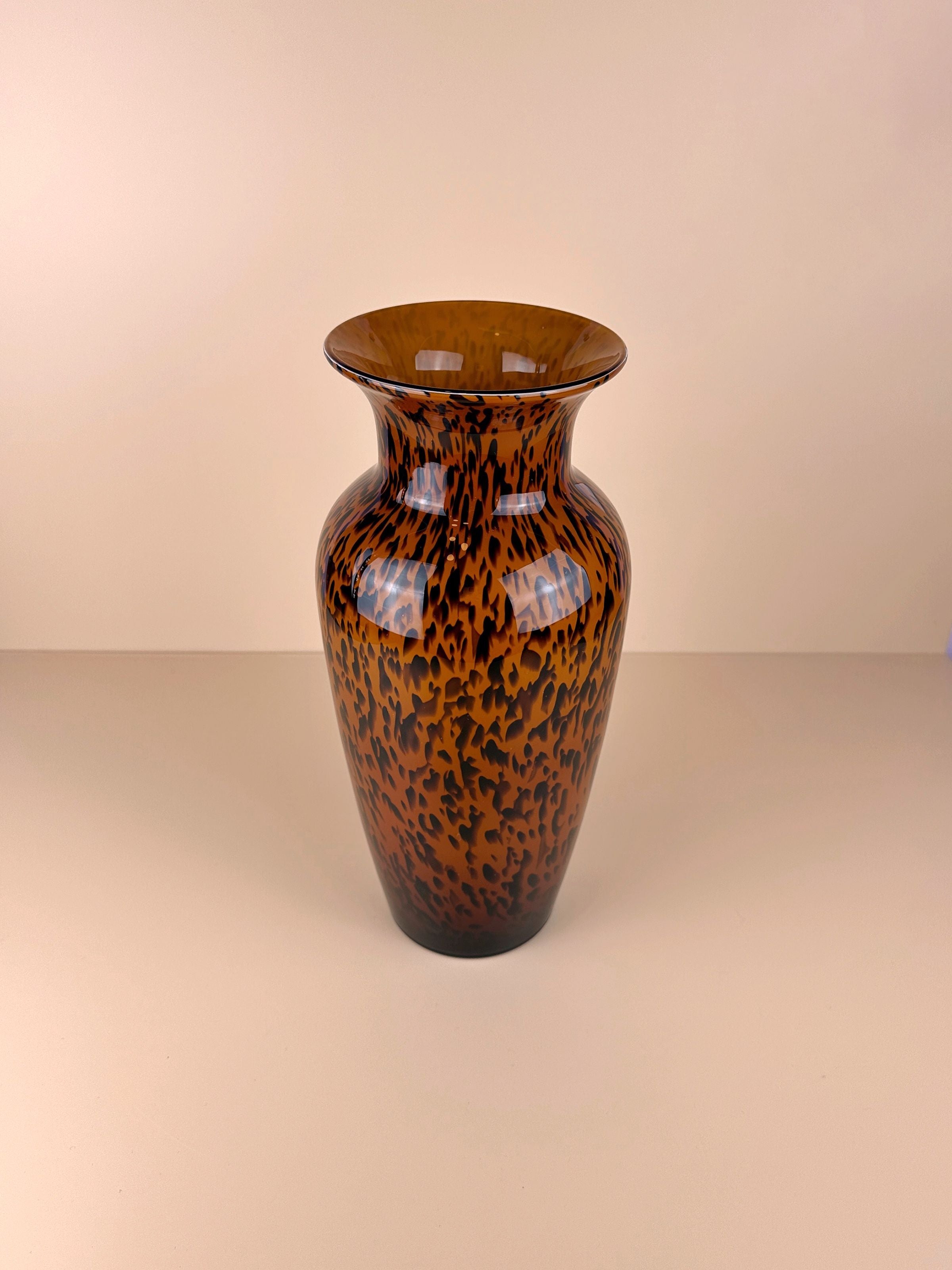 Vintage Murano glass vase with tortoiseshell pattern in earthy tones