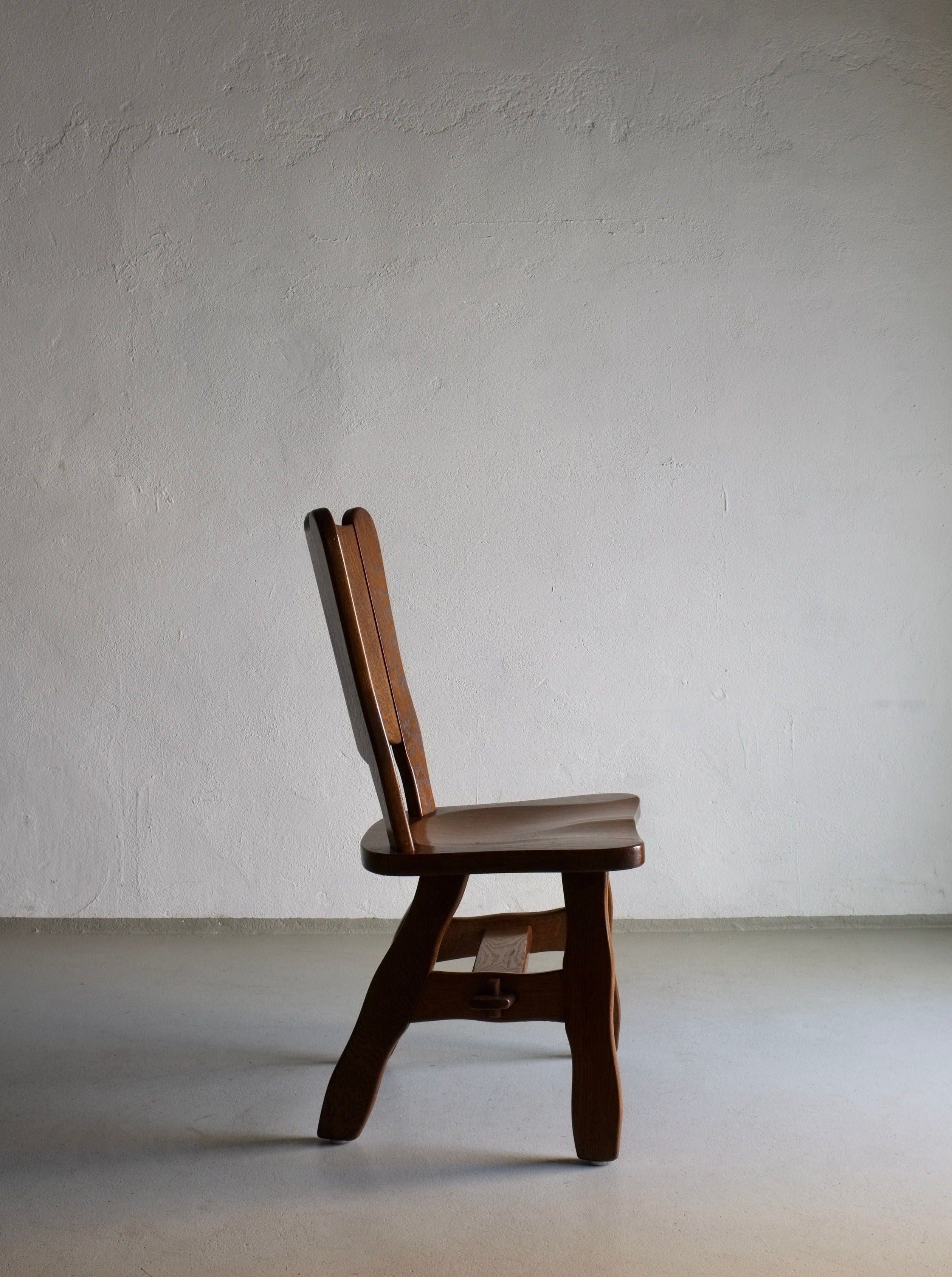 Vintage 1970s Brutalist oak chairs in a pair