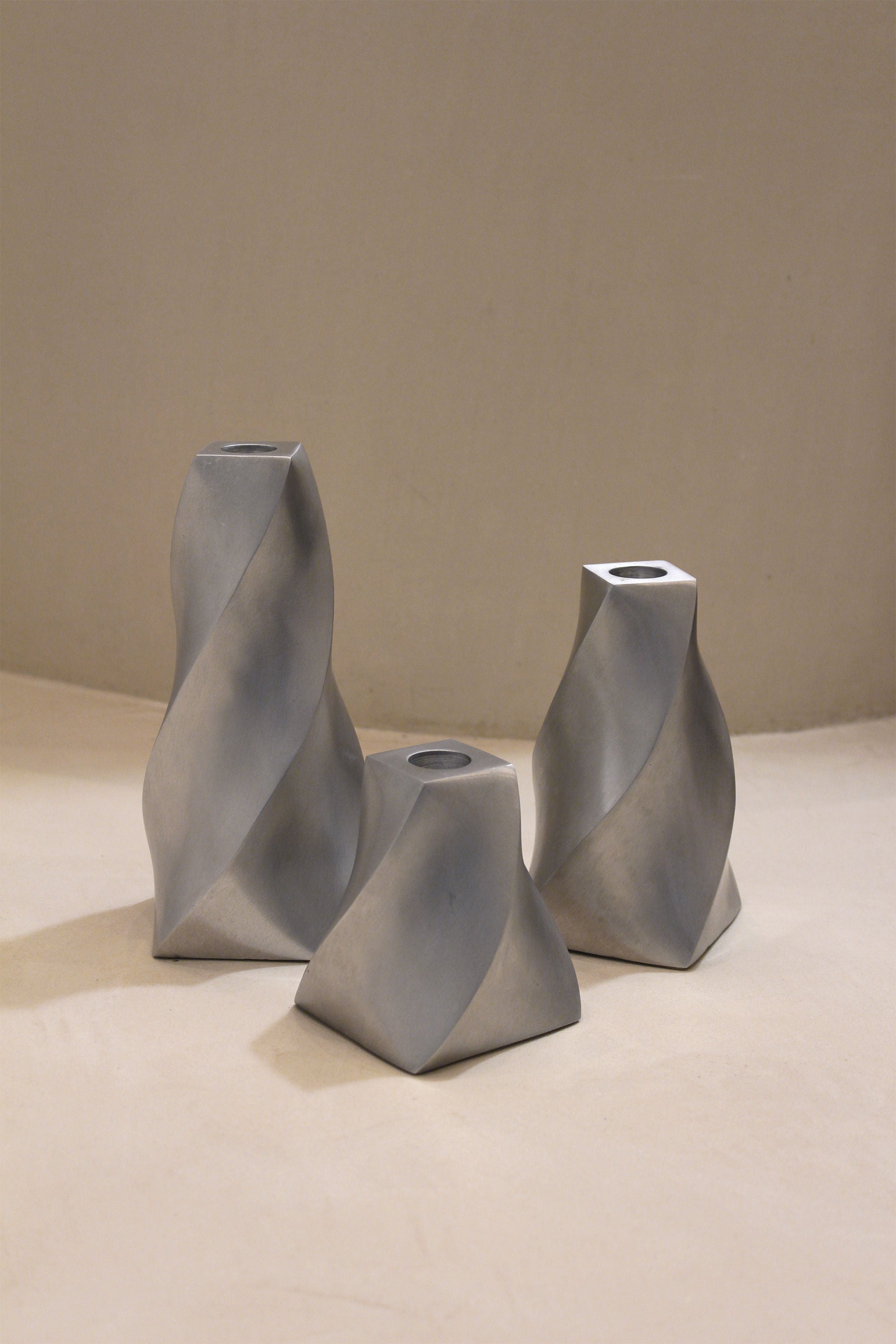 Set of 3 Twisted Aluminum Candle Holders