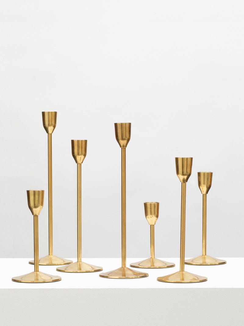Set of 3 brass candleholders in different sizes and designs for home decor 