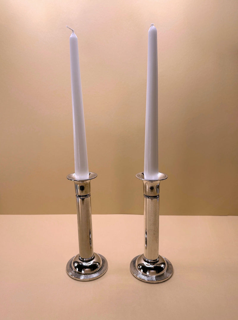 Pair of elegant and versatile silver-plated candleholders for home decor