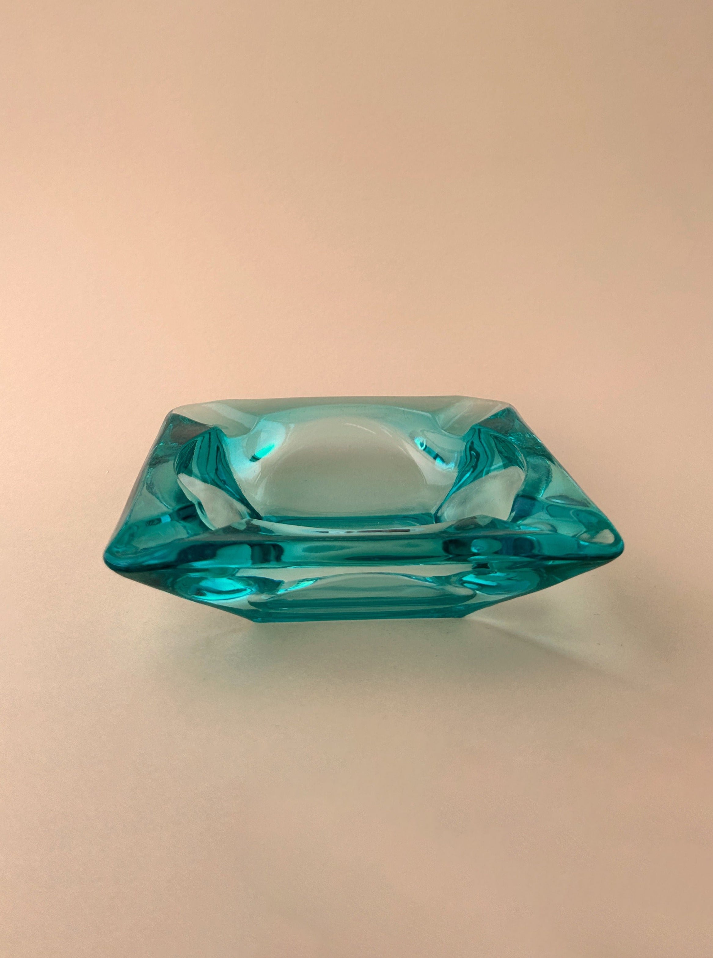 French Turquoise Glass Ashtray 80s
