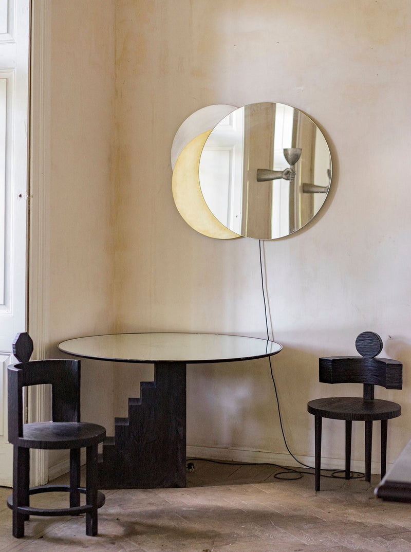 Modern stainless steel Eclipse Mirror with round design and LED lighting