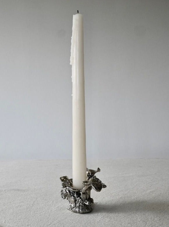 Handcrafted Chanterelle Candle Holder made of natural wood with intricate carved details and a smooth finish