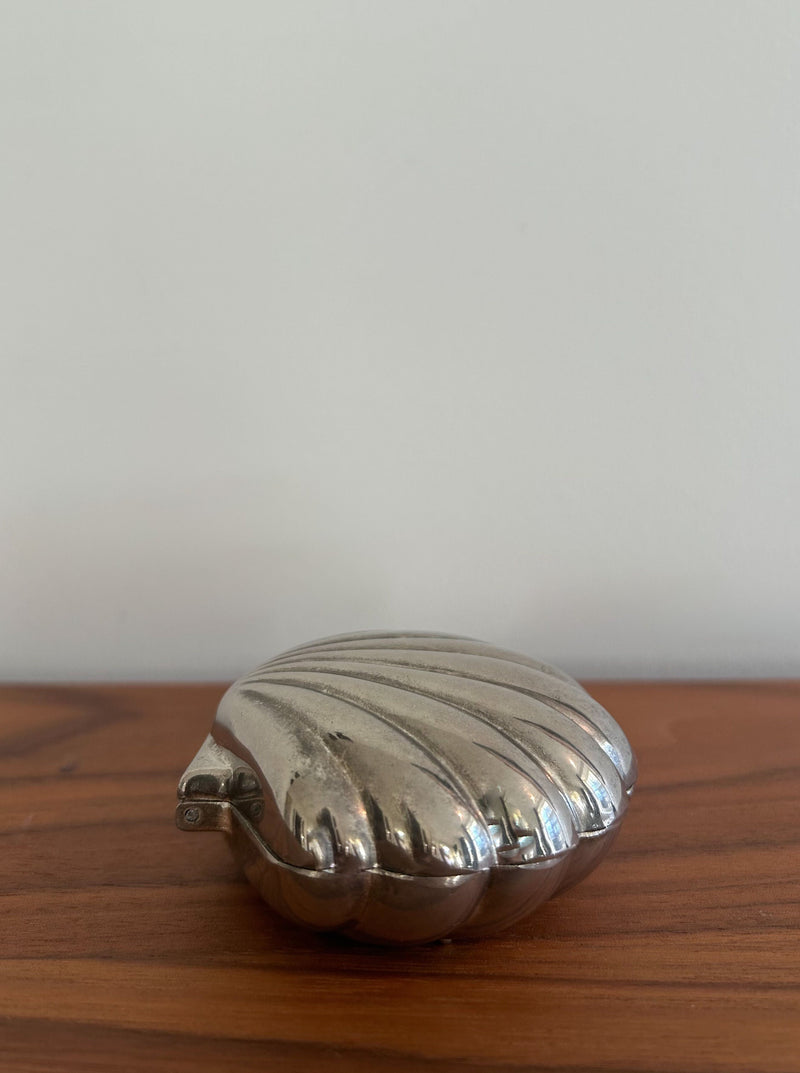 Antique Vintage Shell Box with Intricate Carved Shell Design and Velvet Lining
