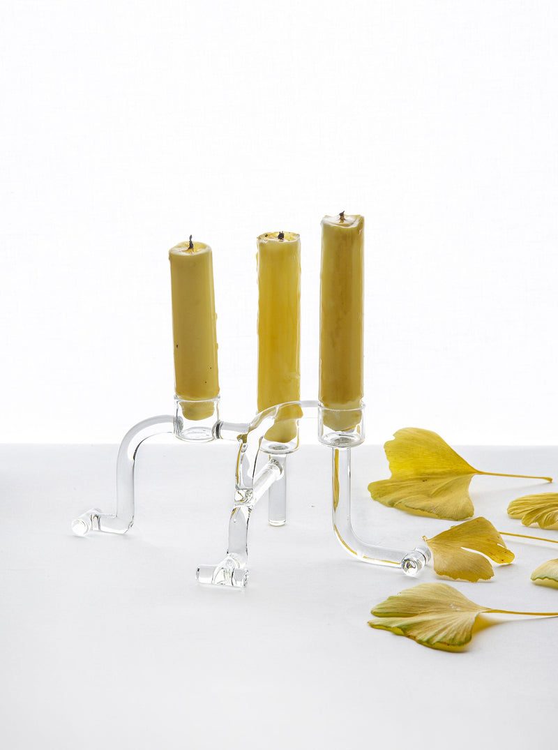 Candleholders Sio2 in elegant glass design with intricate patterns and metallic accents
