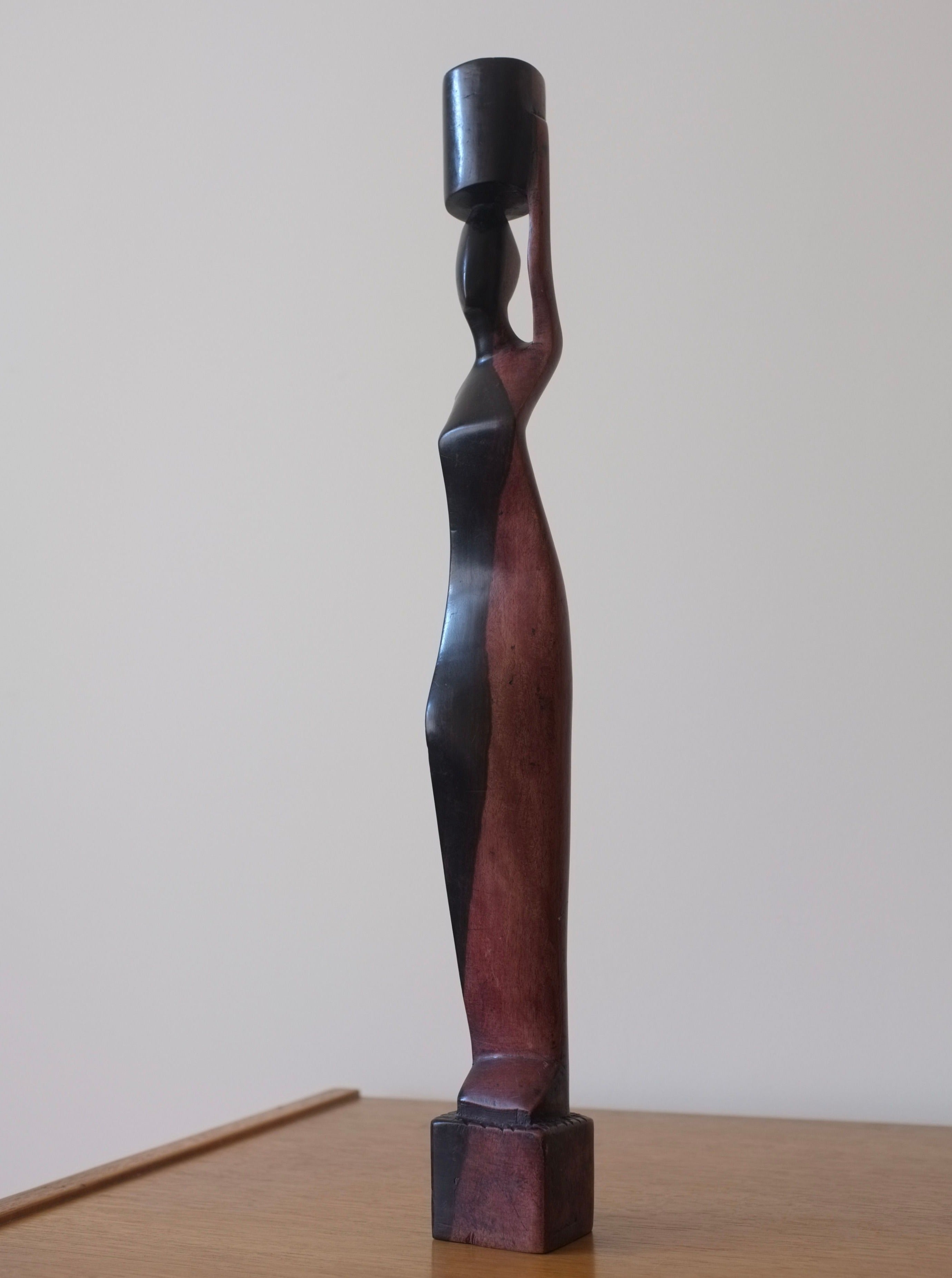 Carved Wood Female Candleholder