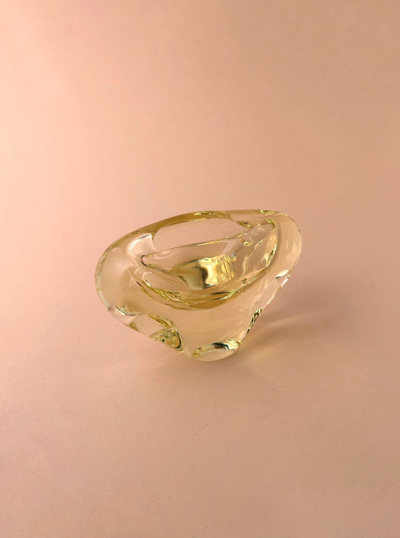 Handcrafted Bohemian Citrine Glass Ashtray with intricate design by Miroslav Klinger