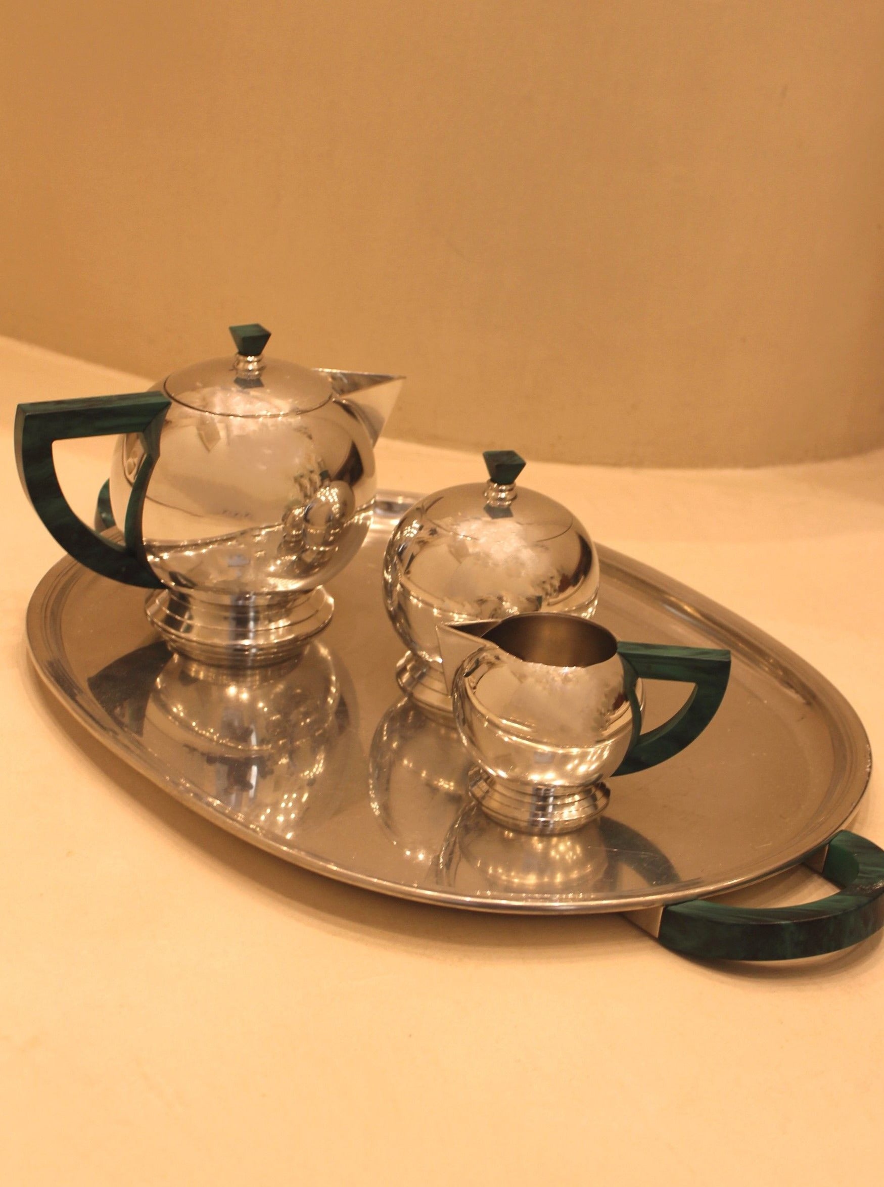 Exquisite Art Déco Coffee Service Set with Gold Accents and Geometric Designs