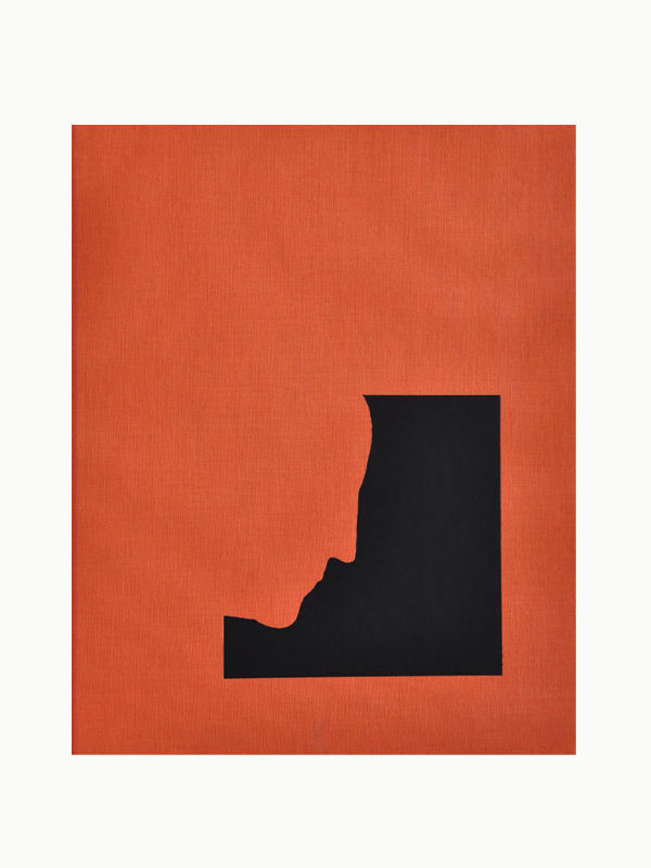 The Orange Set of 3 Interior Design and Art Books by Maison Plage features a minimalist artwork on its cover, showcasing an orange rectangular background with a black cutout silhouette of a person's side profile emerging from the right side. This composition, ideal for interior design enthusiasts, emphasizes the striking contrast between bold colors and simple design.