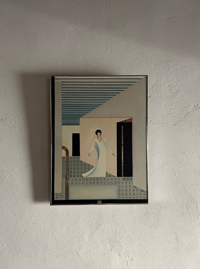 Vintage oil painting with a 1979 date on cardboard