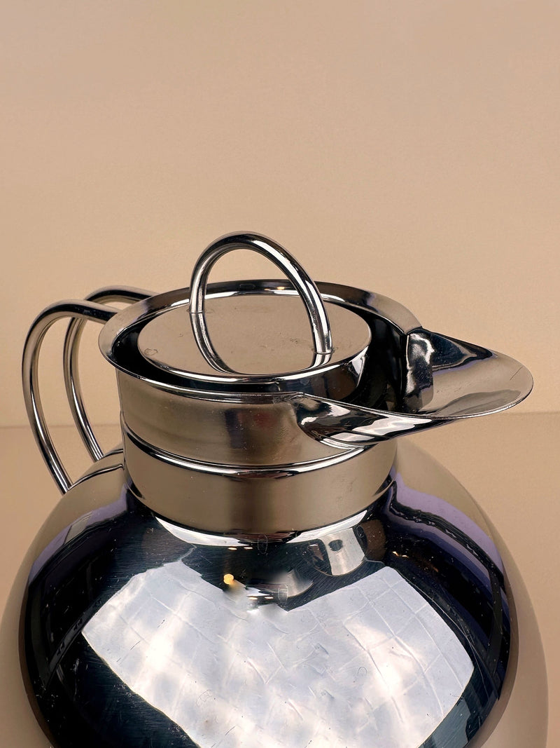 Vintage 1980s Ole Palsby Chrome Thermos Flask for Alfi Denmark, sleek and stylish design, perfect for keeping drinks hot or cold on the go