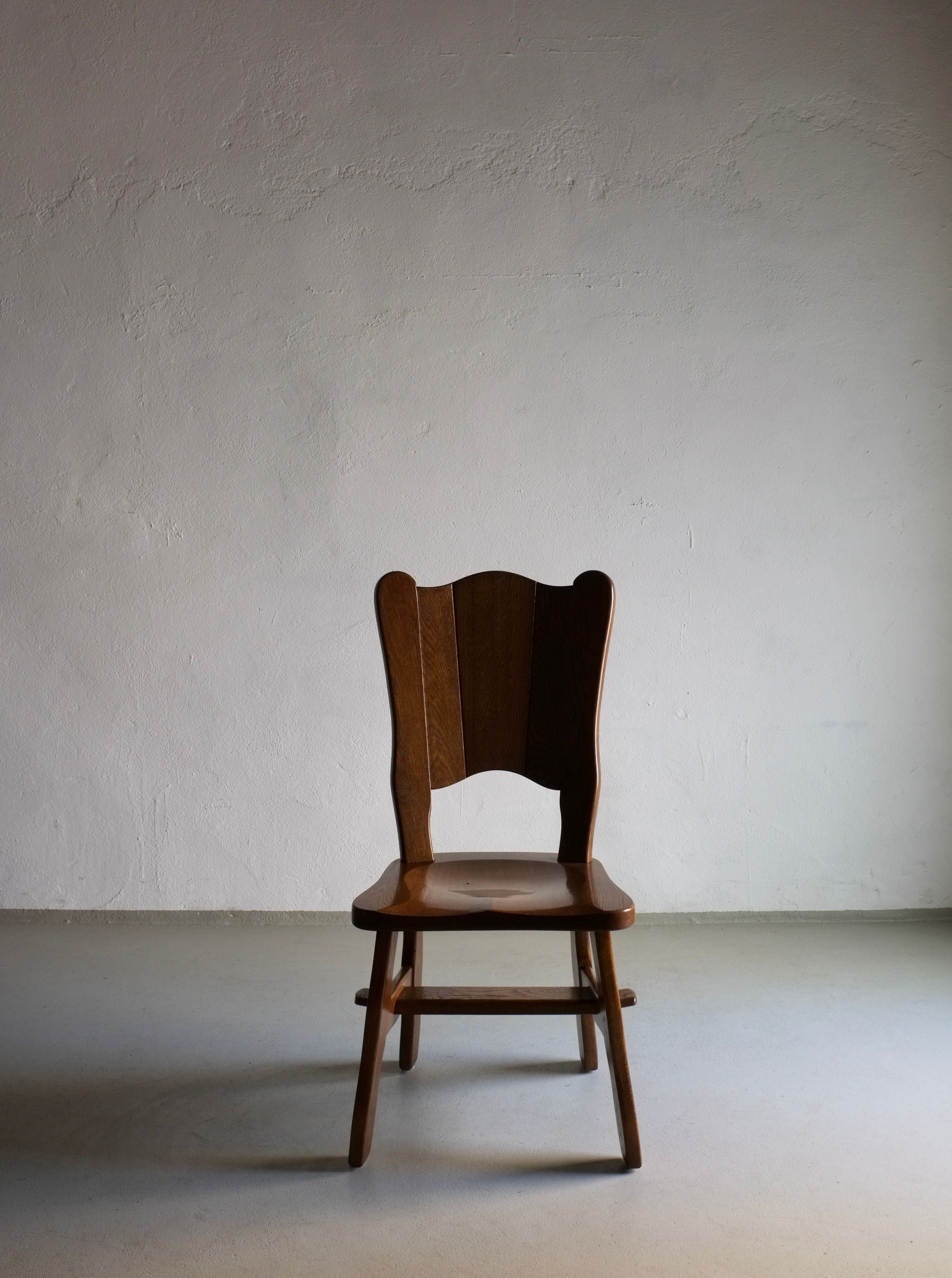 Pair of vintage Brutalist chairs made of solid oak