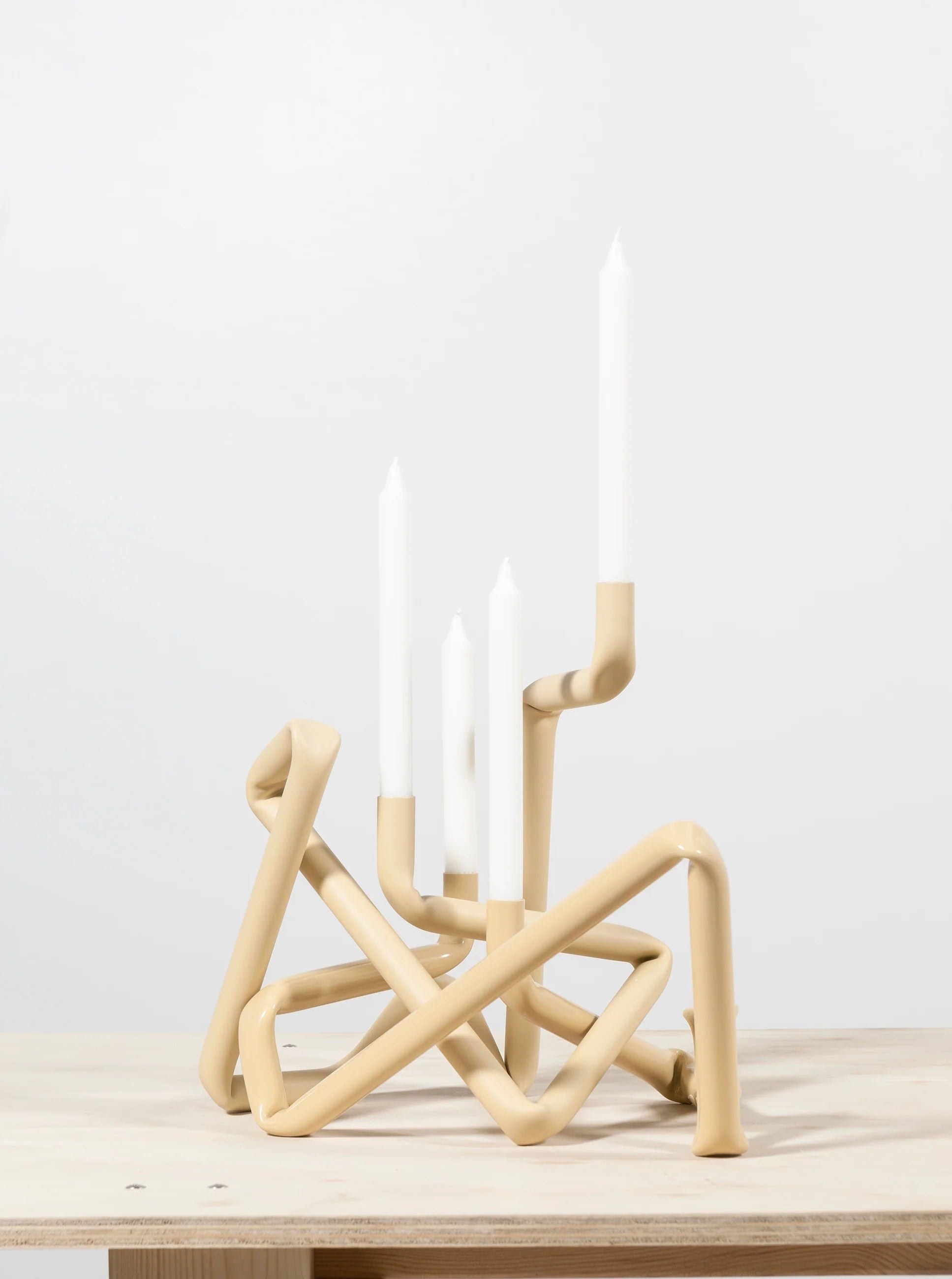 Bucati Candle Holder (Beige) - Elegant and minimalist candle holder in neutral beige color