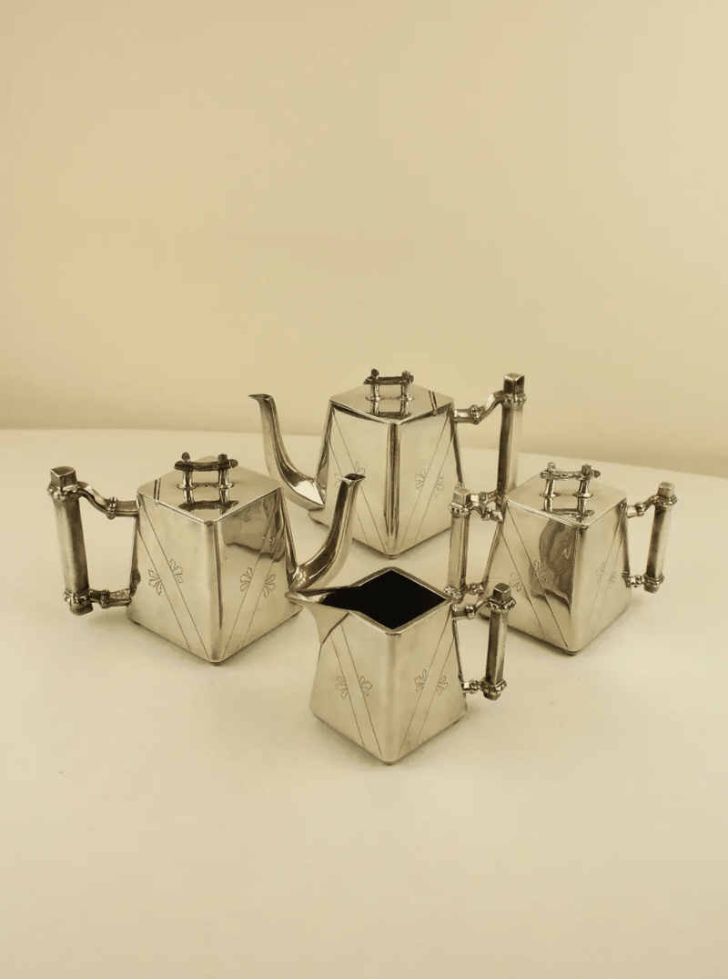 Beautiful Art Deco Coffee Set with Geometric Patterns and Gold Accents