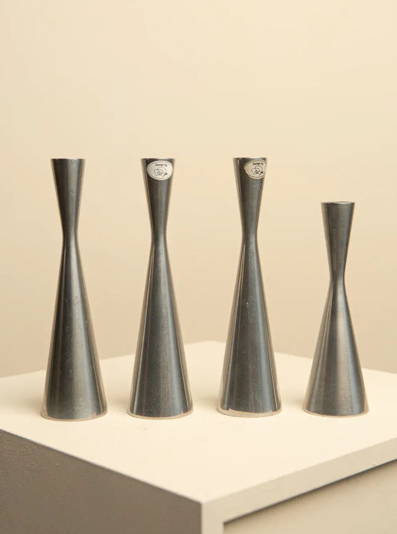 Set of three vintage chrome-plated candleholders by Erika Pekkari from the 90's