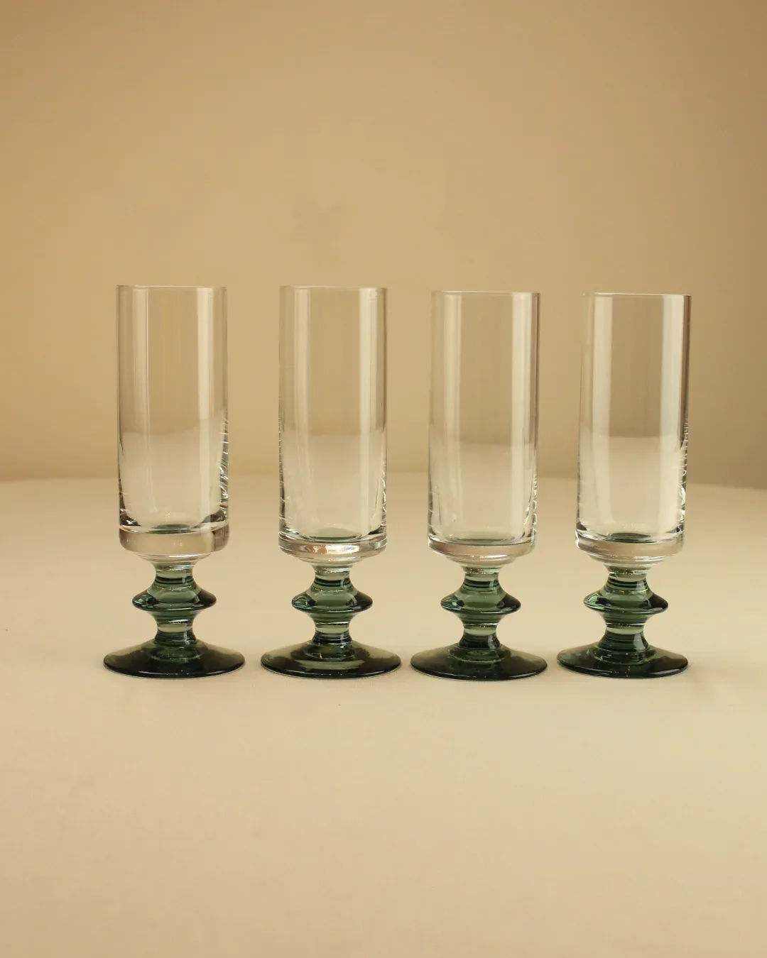 Luxurious set of six handcrafted champagne flutes with delicate design