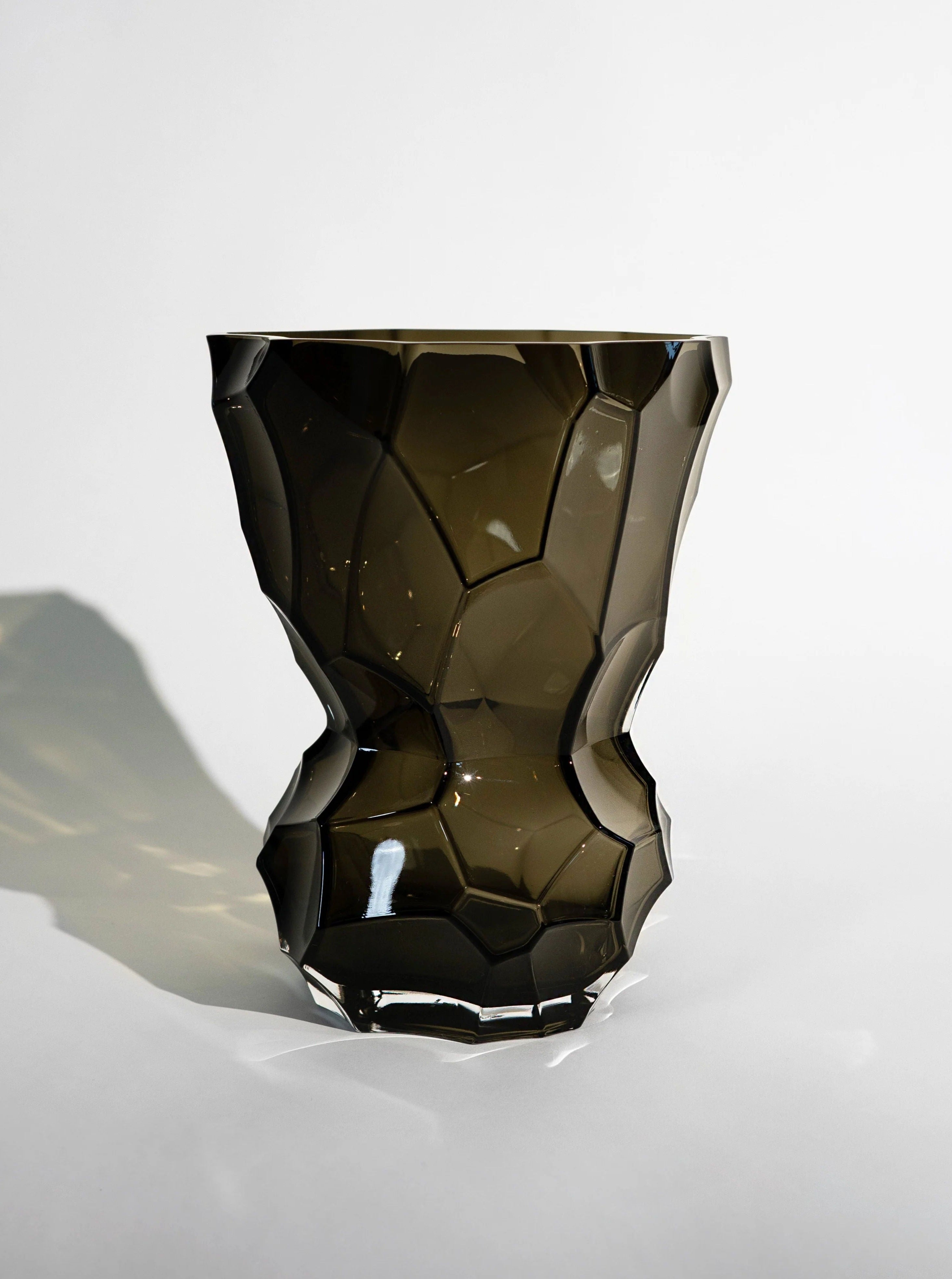 Handcrafted glass vase in the new smoke color, perfect for adding elegance to any space