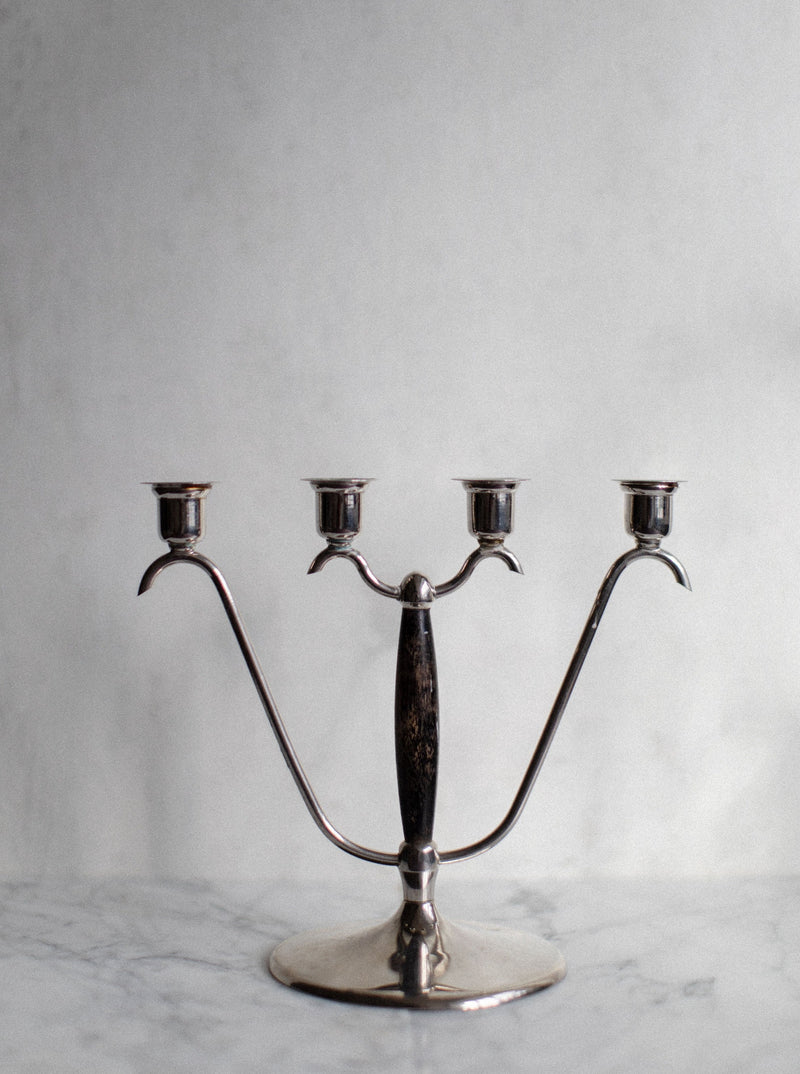 Chrome & Wood Candleholder with modern design and sleek finish 