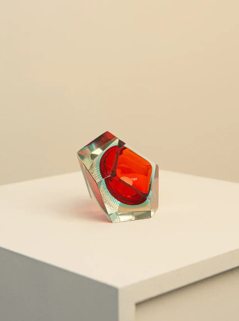 Vintage red glass Diamant ashtray designed by Flavio Poli in the 1960s, a unique and stylish piece for home decor or collection