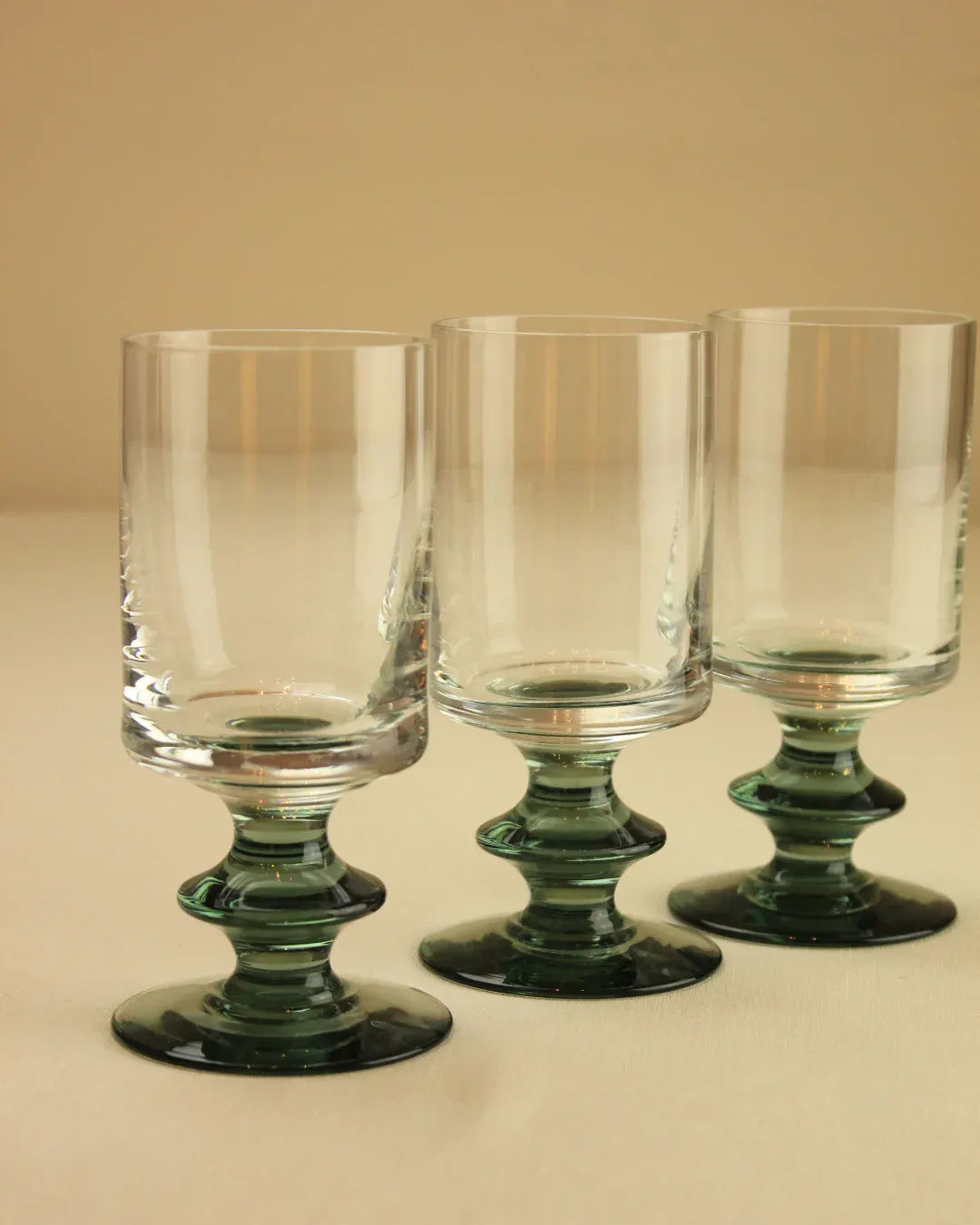  Handcrafted set of six wine glasses with long stems and wide bowls 