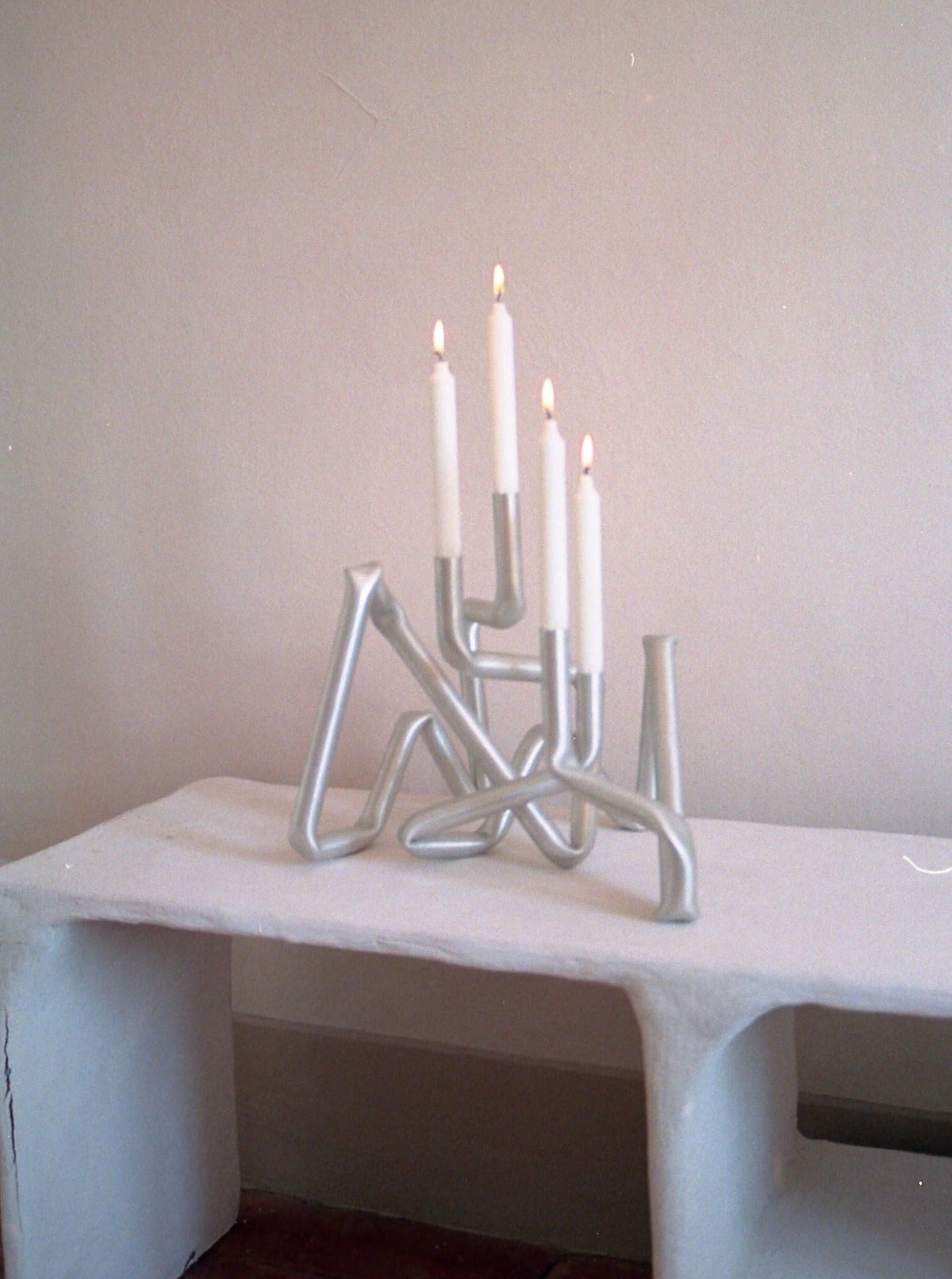 Tall Bucatini Candle Holder (Brushed Aluminium) for elegant home decor