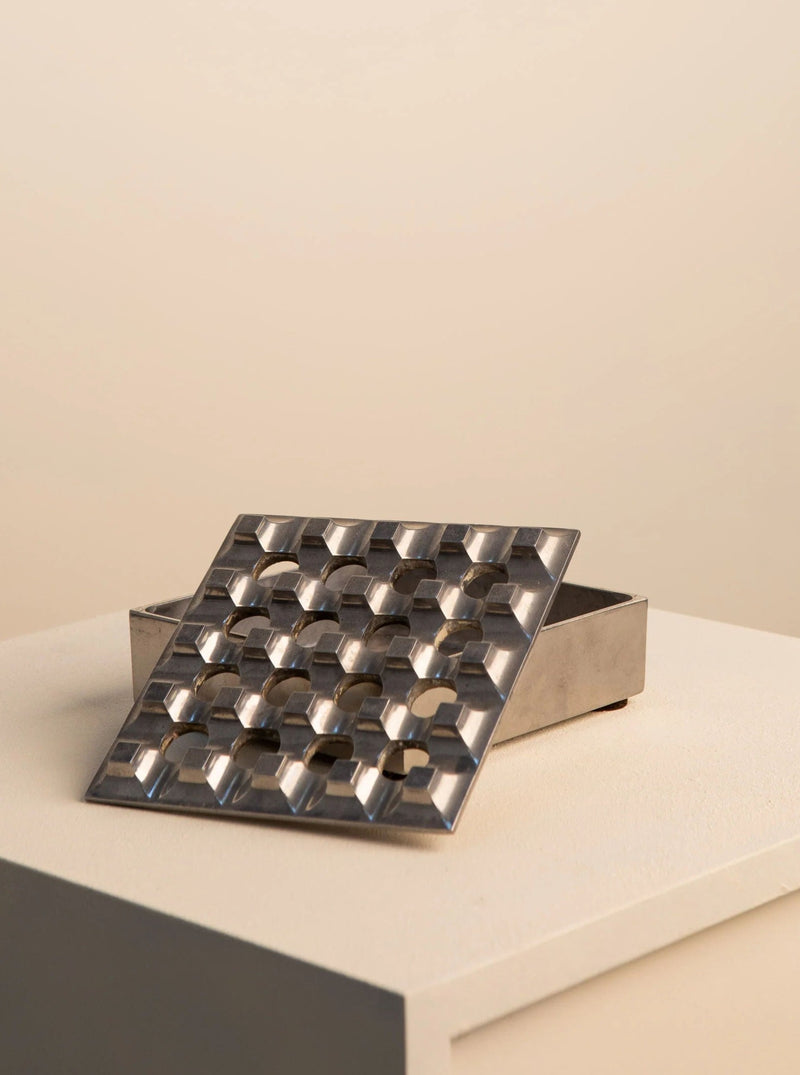Vintage metal ashtray with intricate design and 'Ultima 15' branding by Holger Bäckström & Bo Ljungberg for Pascha Ab Lund 70's