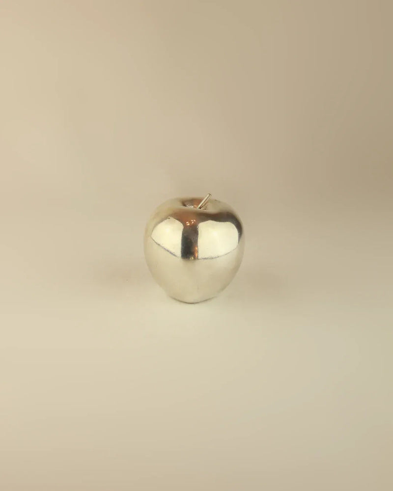  Beautiful silver apple ornament with a reflective surface and elegant design