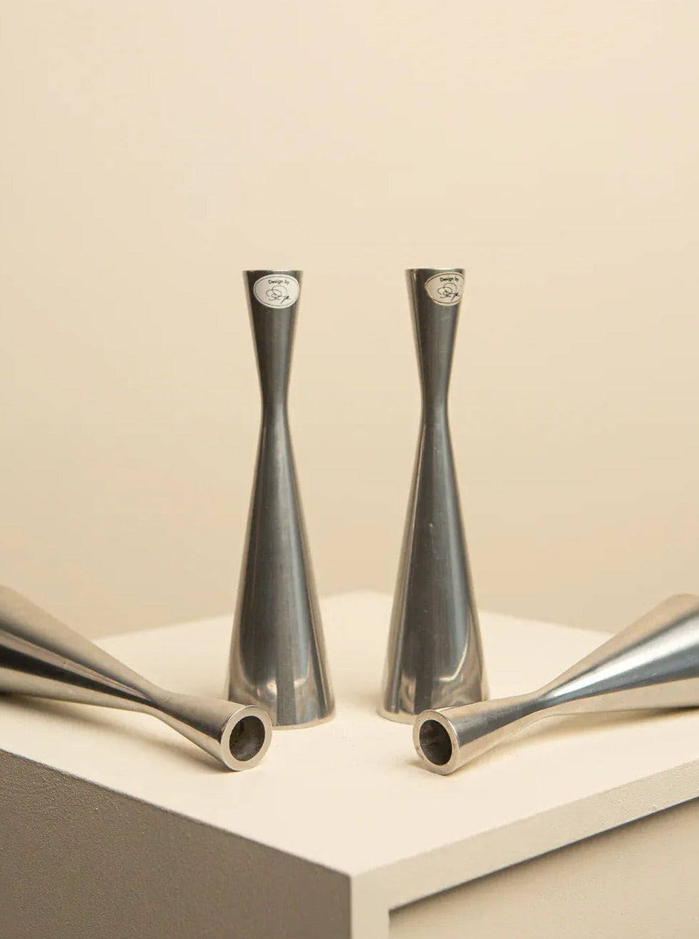 Vintage set of chrome-plated candleholders by Erika Pekkari from the 90's, elegant home decor