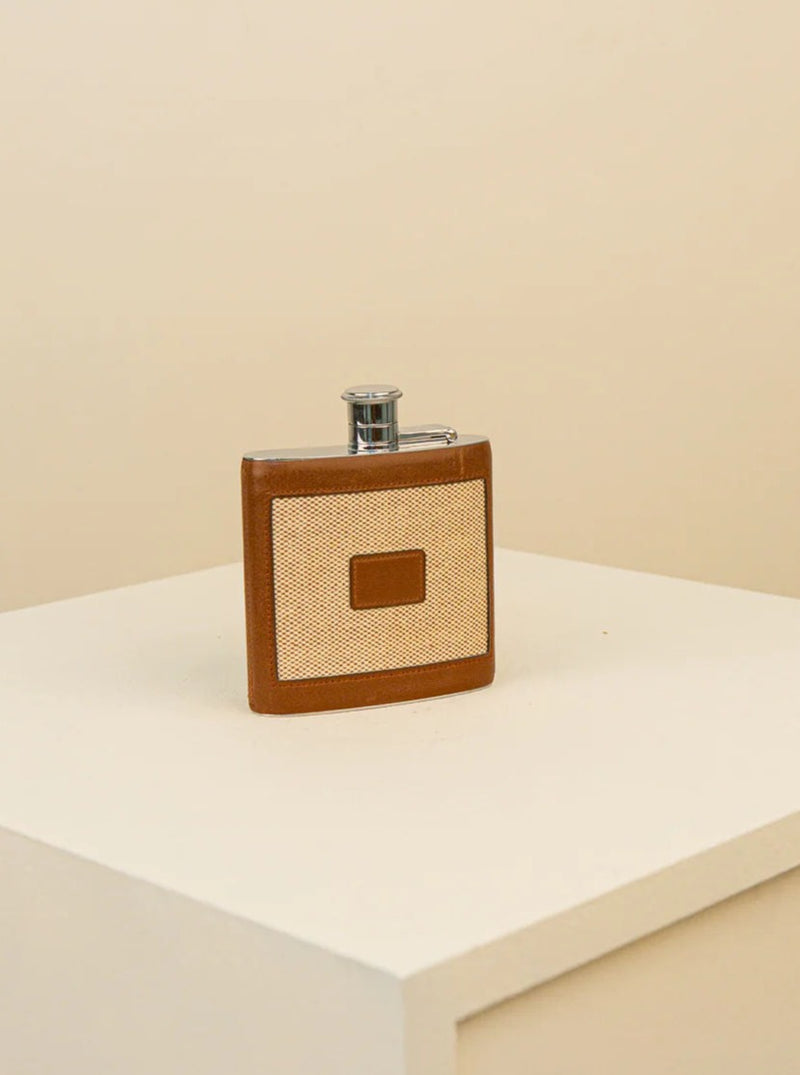 Luxurious Hermès Flask in Leather And Linen 70's, perfect for outdoor gatherings