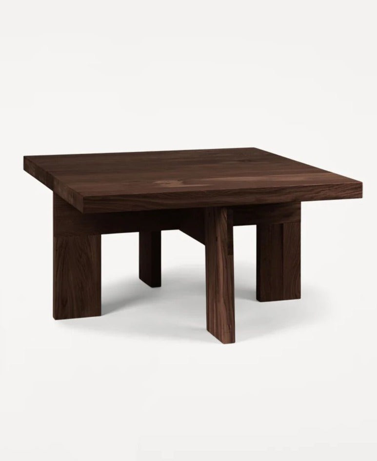 Rectangular dark oak coffee table with a sturdy farmhouse construction