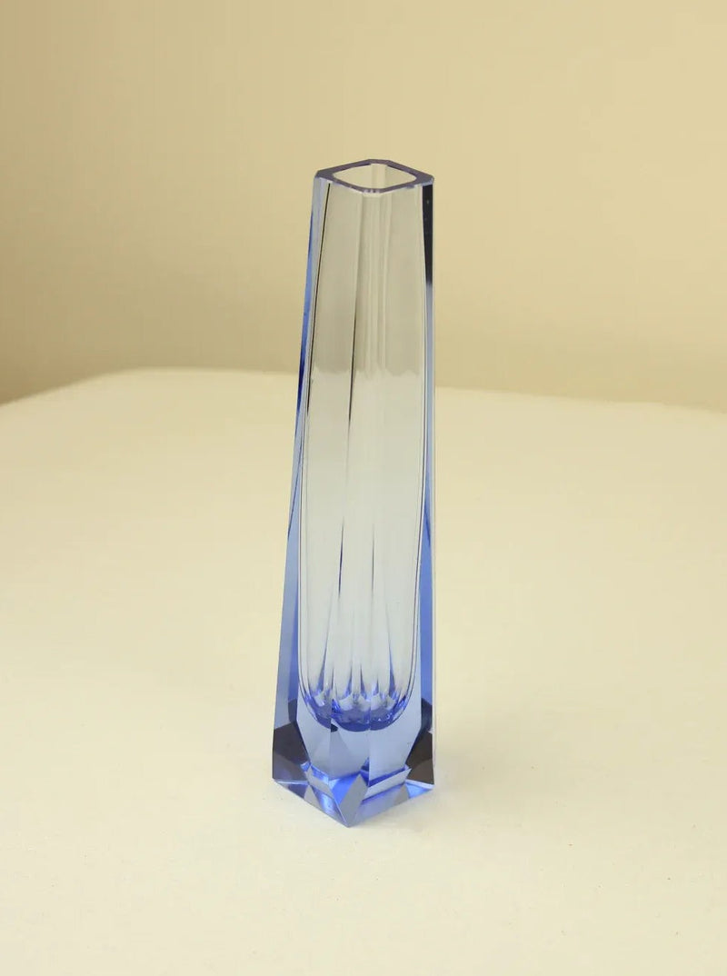 Handcrafted Faceted Murano Vase with unique geometric pattern and iridescent finish